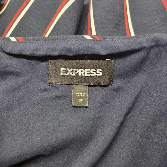 Express 10 Navy Blue Red Stripes Layered Flowy Ruffle Holiday Mini Skirt - Picture 7 of 9